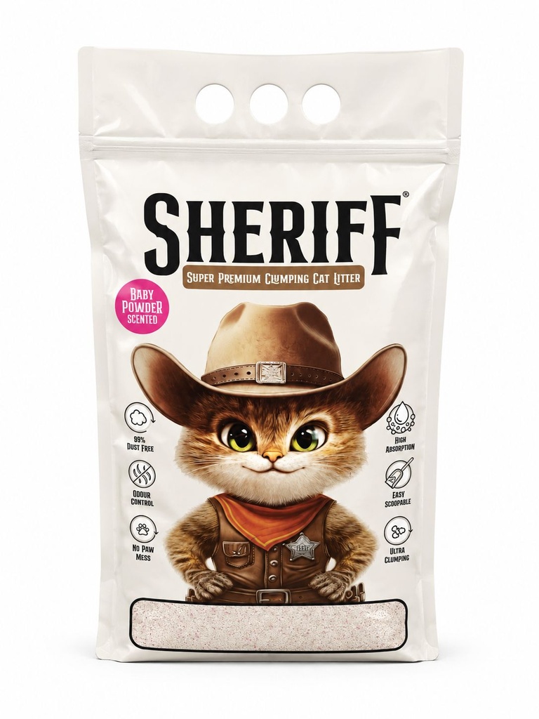 SHERIFF White Cat Litter 20 L - Baby Powder