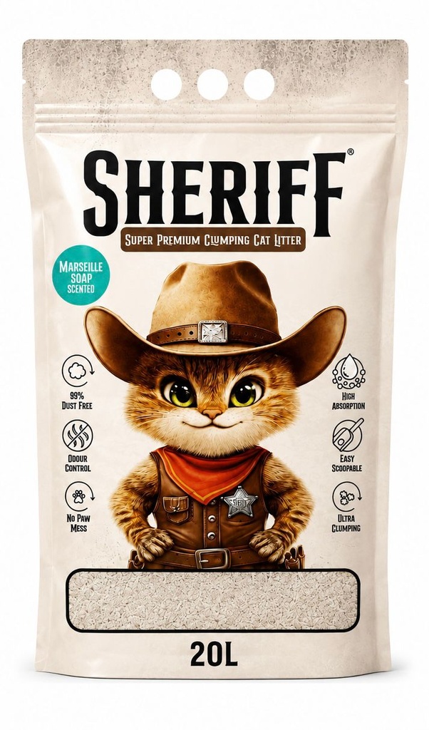 SHERIFF White Cat Litter 20 L - Marseille Soap
