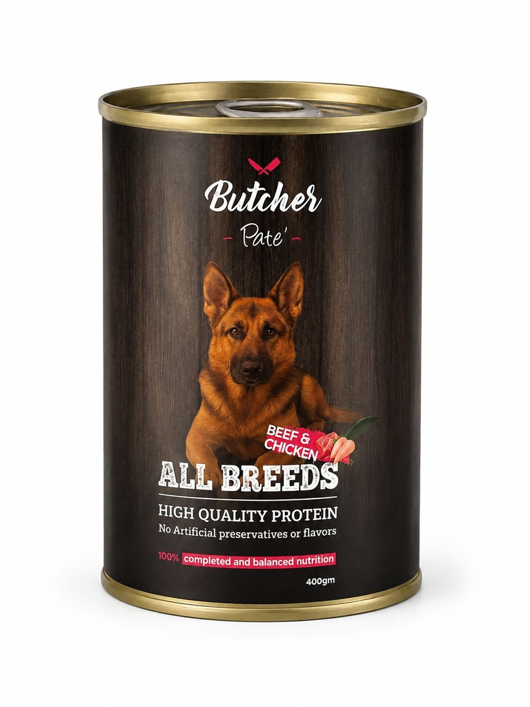 Wet Food Butcher dog  Butcher Wet Food beef&chicken dog	400gm dog