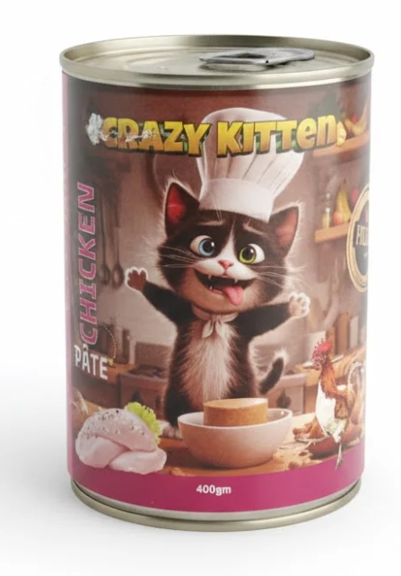 Wet Food Crazy Cat cat  Crazy Kitten Can Food Pate Chicken 400 g - 24 PCS /  Packet