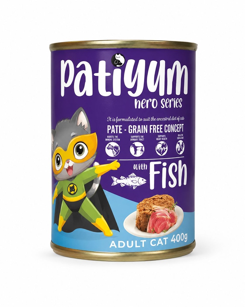 Wet Food Patiyum cat  Patiyum Hero Series Cat Can Food Pate Fish for Adult Cats 400 g - 24 PCS /  Packet