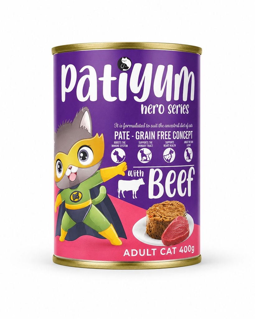 Wet Food Patiyum cat  Patiyum Hero Series Cat Can Food Pate Beef for Adult Cats 400 g - 24 PCS /  Packet