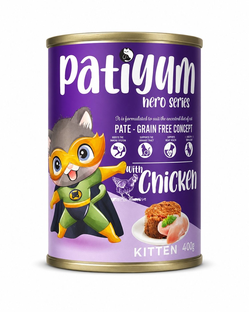 Wet Food Patiyum cat  Patiyum Hero Series Cat Can Food Pate Chicken for Kitten Cats 400 g - 24 PCS /  Packet