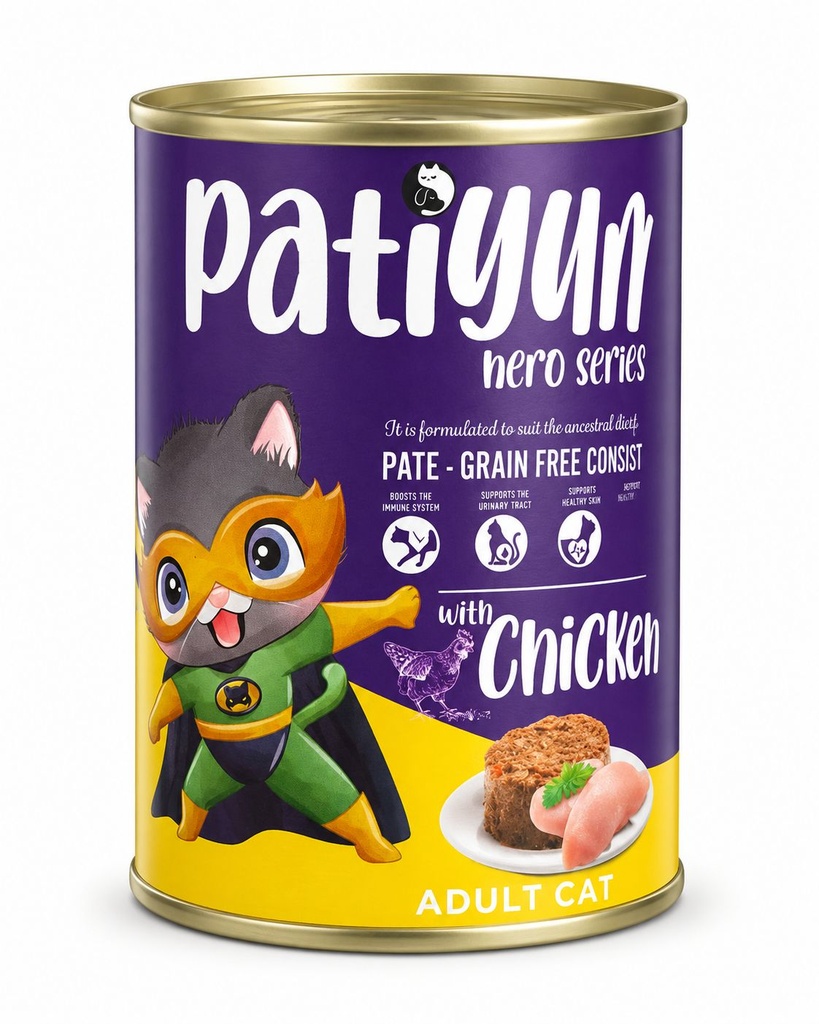 Wet Food Patiyum cat  Patiyum Hero Series Cat Can Food Pate Chicken for Adult Cats 400 g - 24 PCS /  Packet