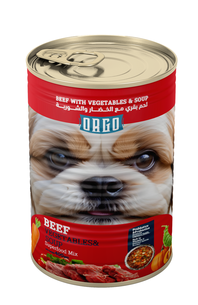 Wet Food orgo dog  Orgo Can Food For Dog Beef With Veg & Soup 400 GM - 6 PCS / Packet (Dubai)