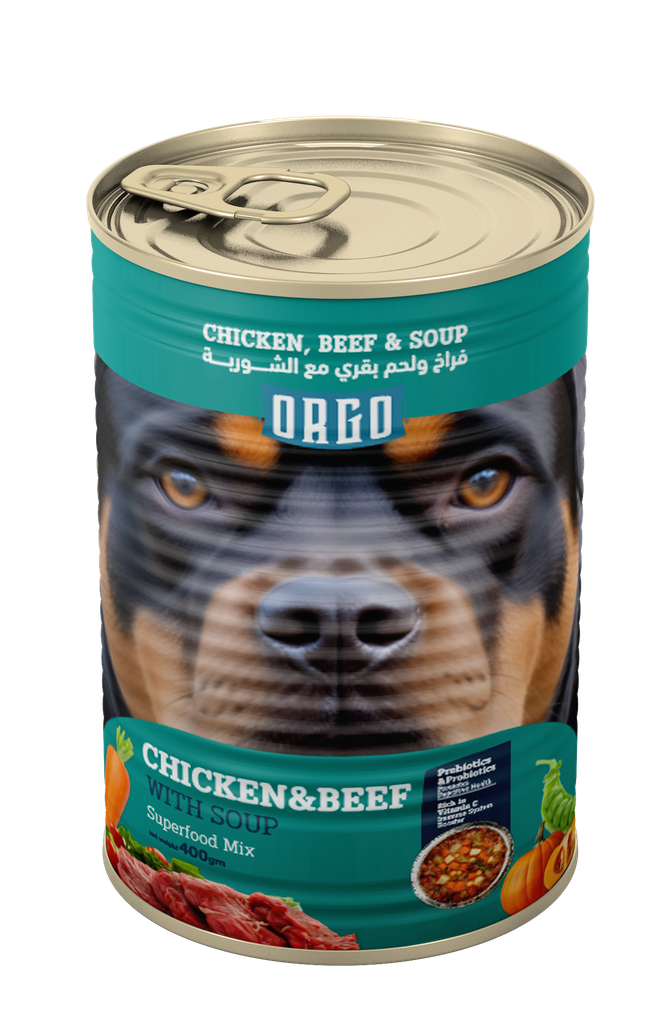 Wet Food orgo dog  Orgo Can Food For Dog Chicken & Beef & Soup 400 GM - 6 PCS / Packet (Dubai)