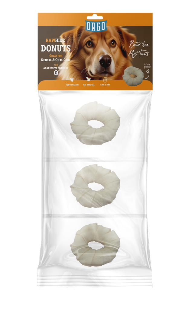 treats orgo DOG RAWHIDE DONUTS Dental & Oral Care - 3 pce - S
