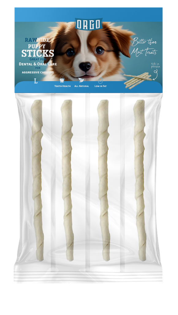 treats orgo DOG RAWHIDE STICKS - For Puppy - Dental & Oral Care - 4 pce - R