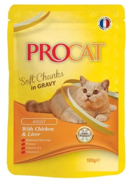 Procat - For Adult Cats - Pouch 100 gm - With Chicken Liver
