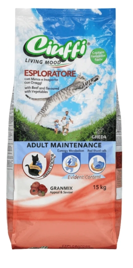 Ciuffi - Dry Food - For Adult Cats - 15 kg - beef Esploratore