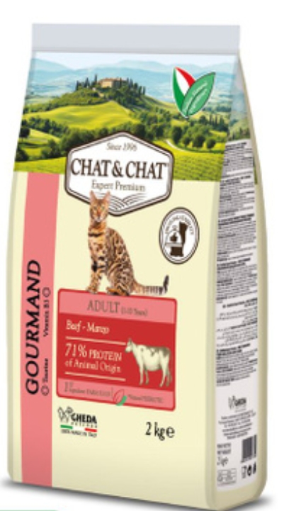 CHAT & CHAT - For Adult Cats - Gourmand - 2 kg - With Beef