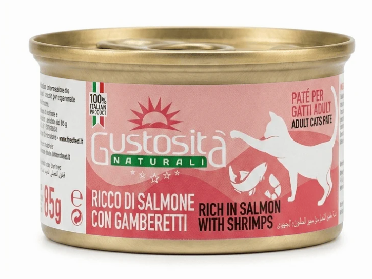 Gustosita - Can 85 gm - For Adult Cats - Salmon & Shrimps