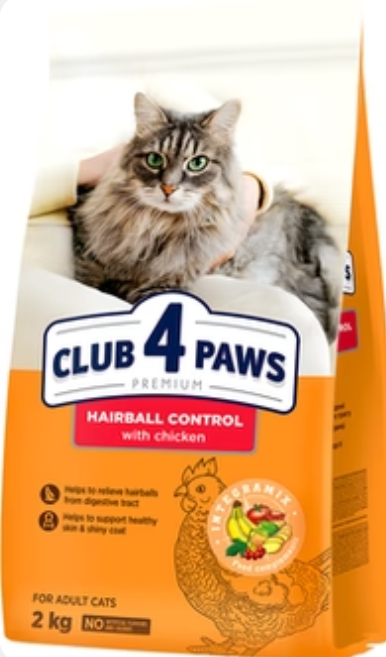 Club 4 Paws - Dry Food - For Adult Cats - 2 Kg - Hairball - Chicken