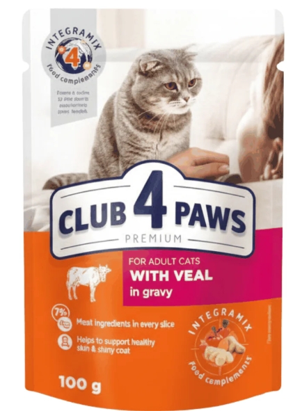 Club 4 Paws - Premium - For Adult Cats - Pouch 100 gm - With Veal