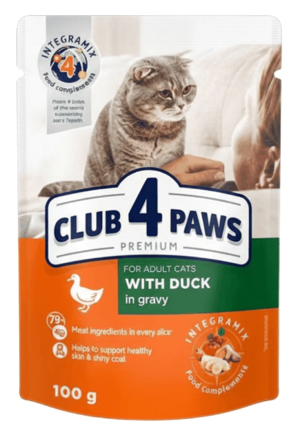 Club 4 Paws - Premium - For Adult Cats - Pouch 100 gm - With Duck