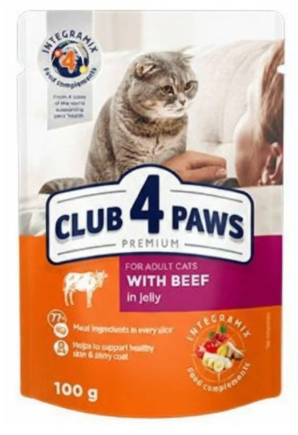 Club 4 Paws - Premium - For Adult Cats - Pouch 100 gm - With Beef