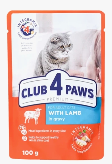 Club 4 Paws - Premium - For Adult Cats - Pouch 100 gm - With Lamb