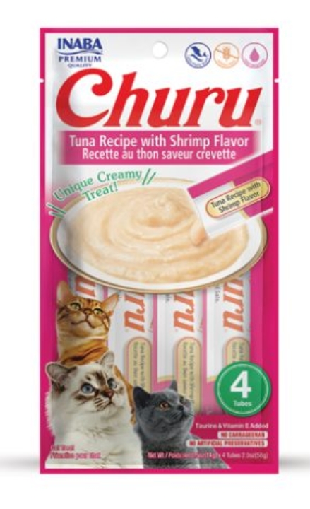 Inaba Churu - Adult Cats - Creamy Treat - 4 Tubes - 56 g - Tuna & Shrimp