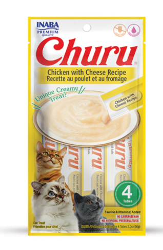  Inaba Churu -  Adult Cats - Creamy Treat - 4 Tubes -  56 g - Chicken & Cheese 