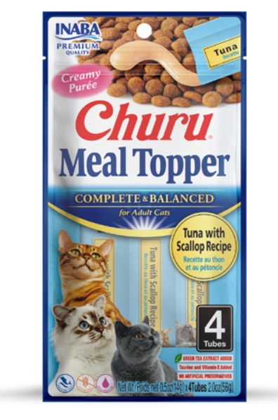Inaba Churu - Adult Cats - Creamy Treat - 4 Tubes - 56 g - Complete & Balanced - Tuna & Scallop