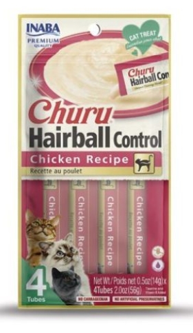 Churu -  Adult Cats - Creamy Treat - 4 Tubes - 56 g - Hairball - Chicken