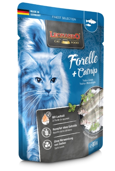 Leonardo - Cat Treat - Pouch 85 gm - Adult - Trout & Catnip