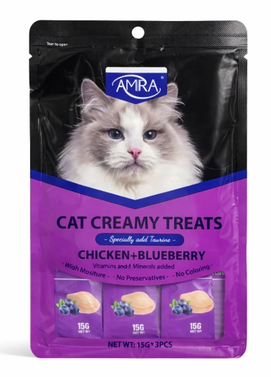 Amna - Cat Creamy Treat - 15 gm - 5 Pcs - Chicken & Blueberry