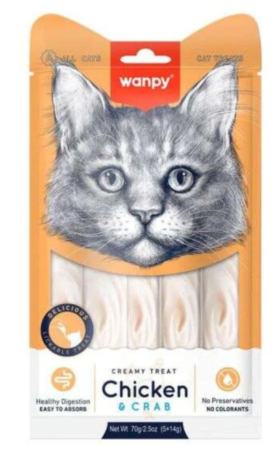 Wanpy - Cat Treat - Cream Treat - Pouch 70 gm - With Chicken & Crab