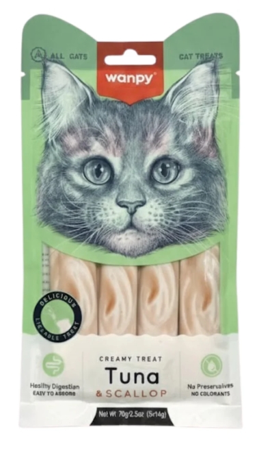 Wanpy - Cat Treat - Cream Treat - Pouch 70 gm - With Tuna & Scallop