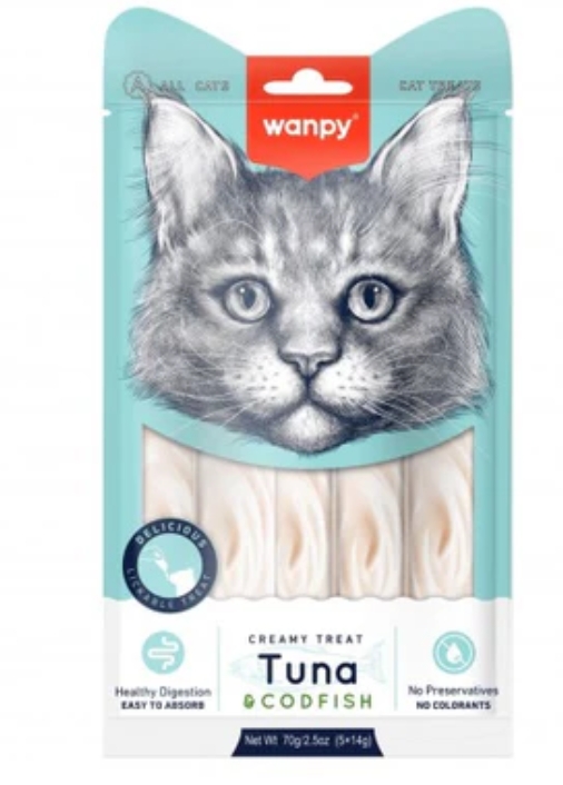 Wanpy - Cat Treat - Cream Treat - Pouch 70 gm - With Tuna & Codfish