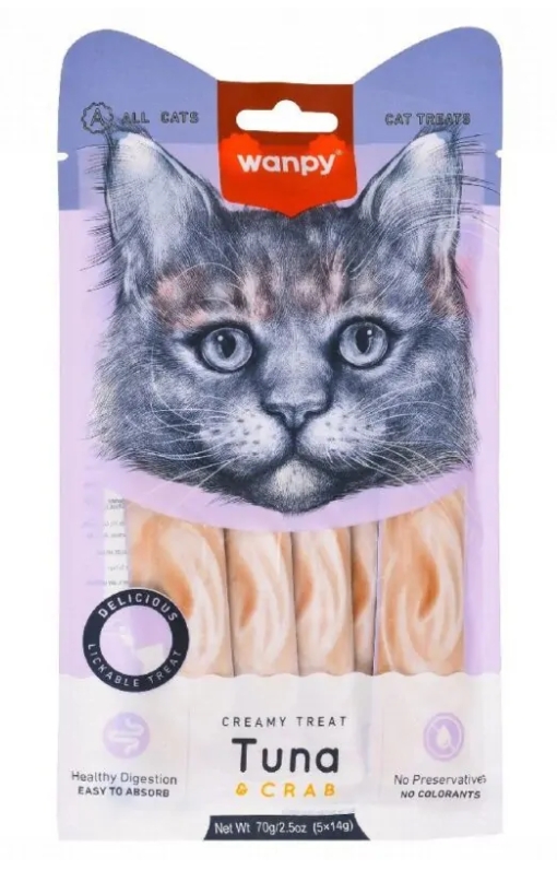 Wanpy - Cat Treat - Cream Treat - Pouch 70 gm - With Tuna & Crab