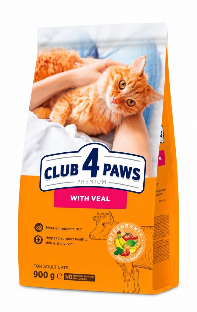 Club 4 Paws - Dry Food - For Adult Cats - 900 gm - Veal