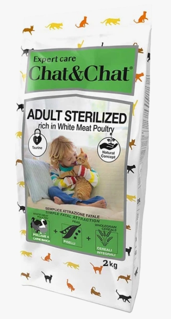 CHAT & CHAT - For Adult Cats - Sterilized - 2 kg - With White Meat Poltry