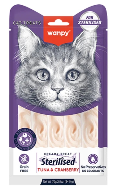 Wanpy - Cat Treat - Cream Treat - Pouch 70 gm - Sterilisedt - With Tuna & Cranberry