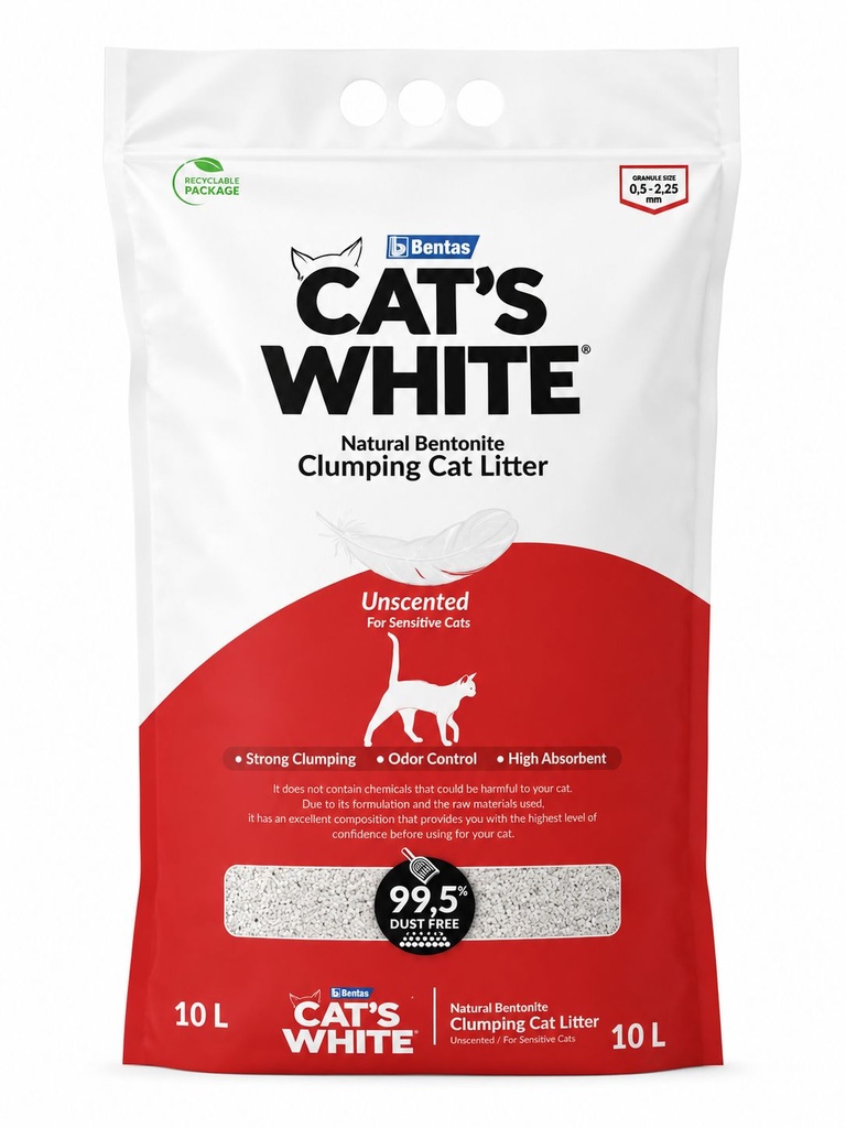 Bentas - Cat White - Cat Litter - 10 L - Unscented