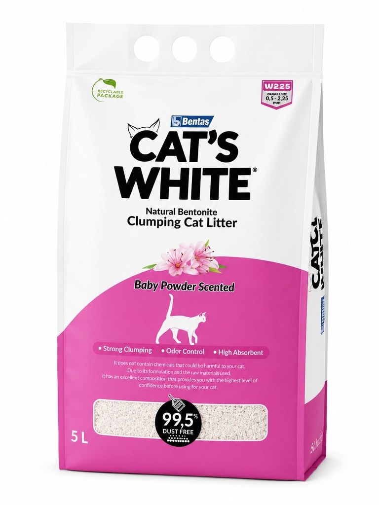Bentas - Cat White - Cat Litter - 5 L - Baby Powder